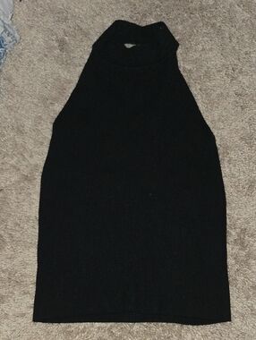 Zara Black Ribbed Knit Halter Backless Top
